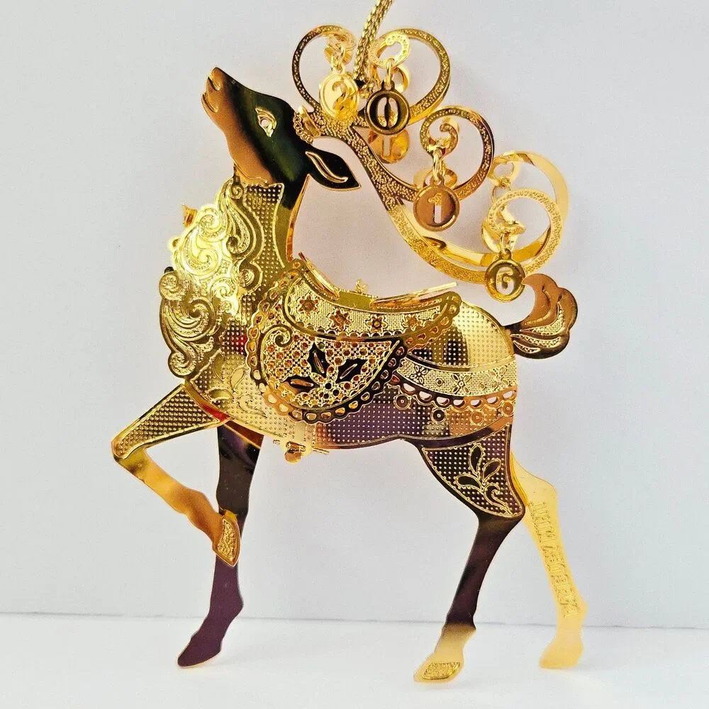 2016 Annual Fanciful Reindeer Danbury Mint Christmas Ornament 23k Gold Plated